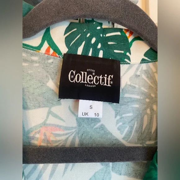 Collectif Green Tropical Print Dress S UK 10 Birds of Paradise Caterina Swing - Picture 4 of 10